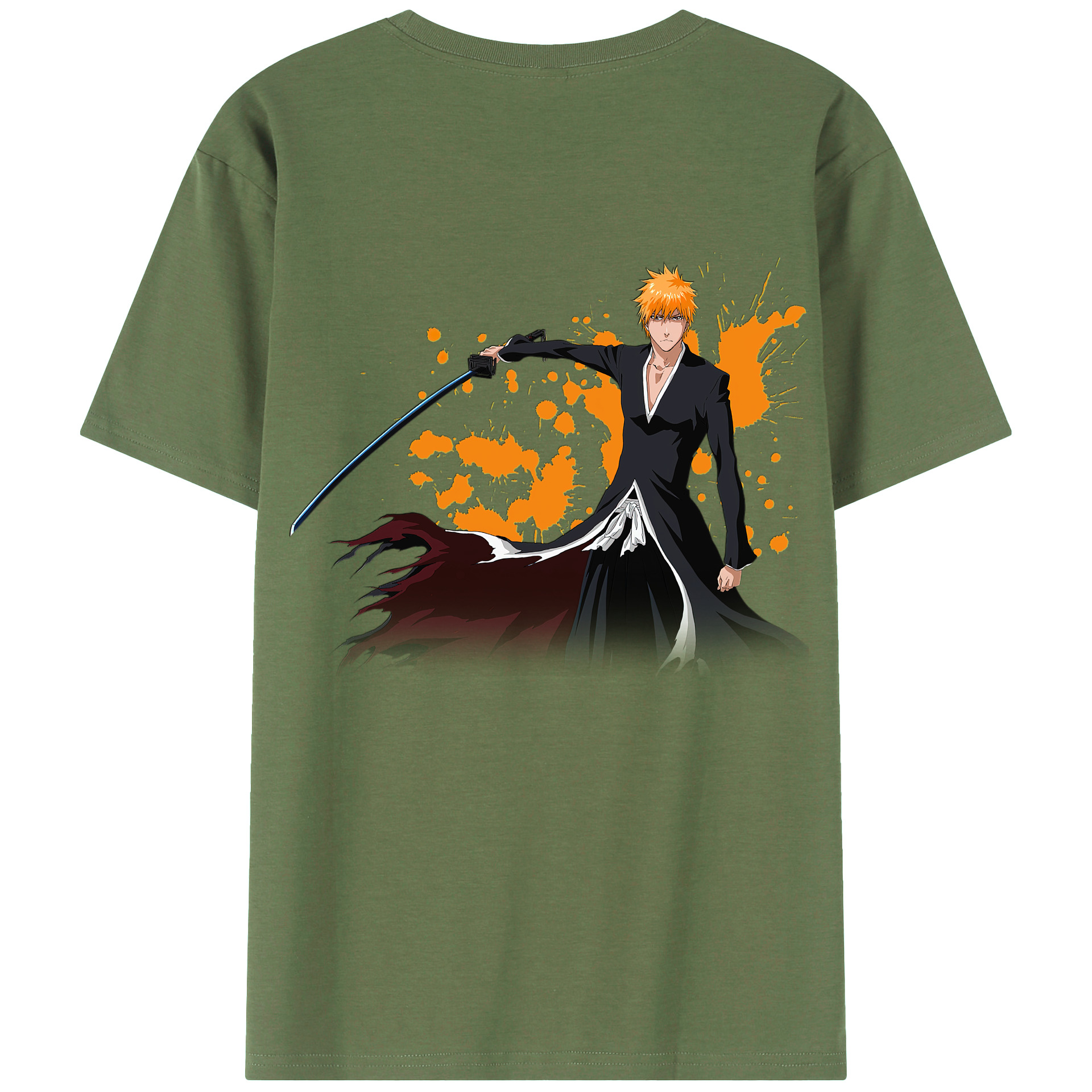 （画像用） ブリーチ 黒崎一護（くろさき いちご）BLEACH Kurosaki Ichigo 綿100％ メンズ半袖Tシャツ（バックプリント） 通気性